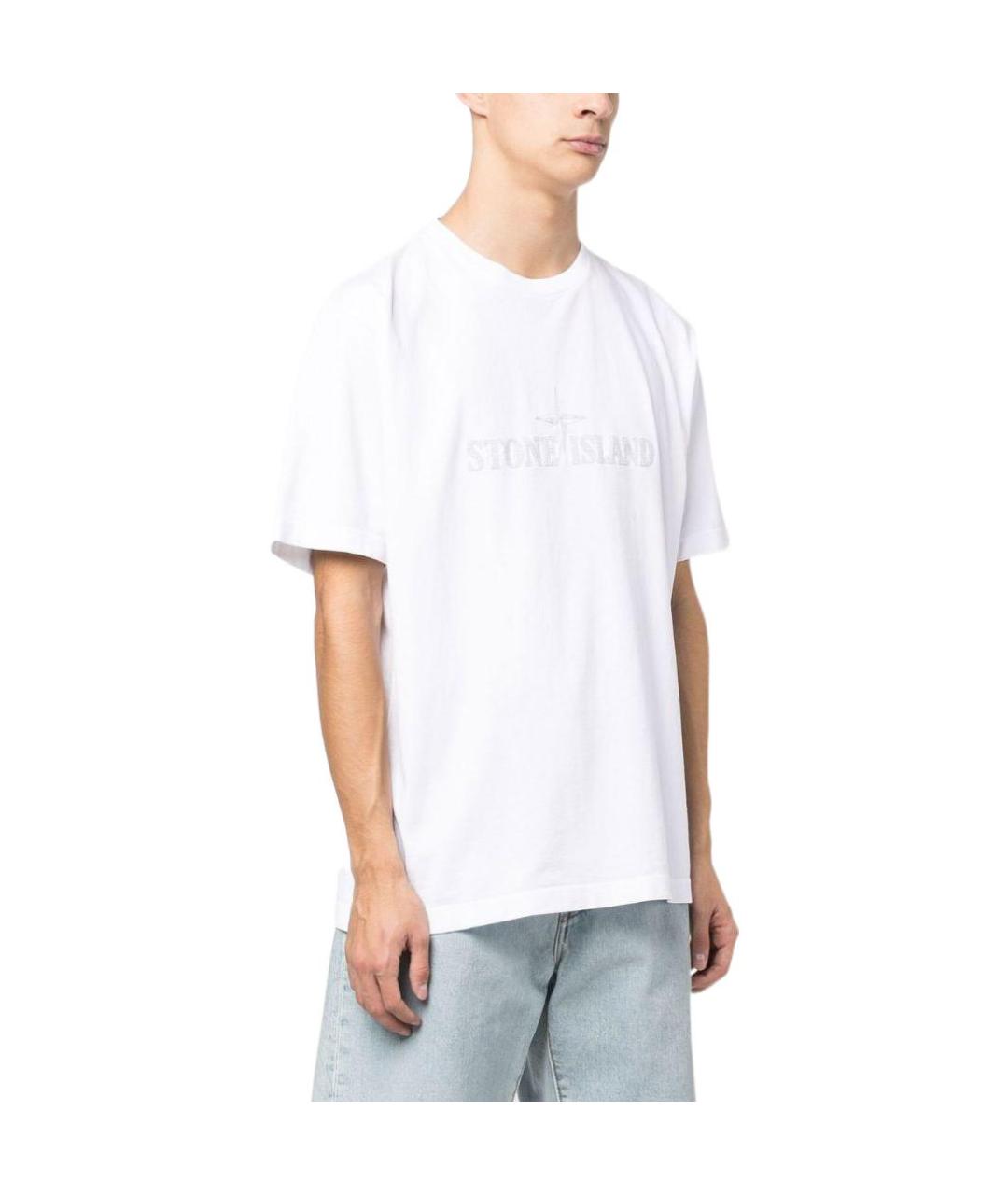 STONE ISLAND Белая хлопковая футболка, фото 4