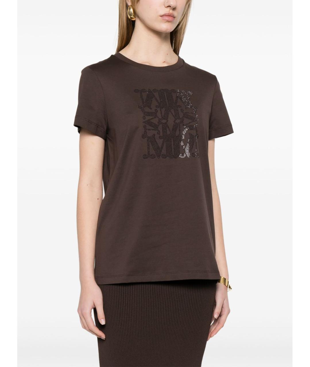MAX MARA Коричневая хлопковая футболка, фото 5