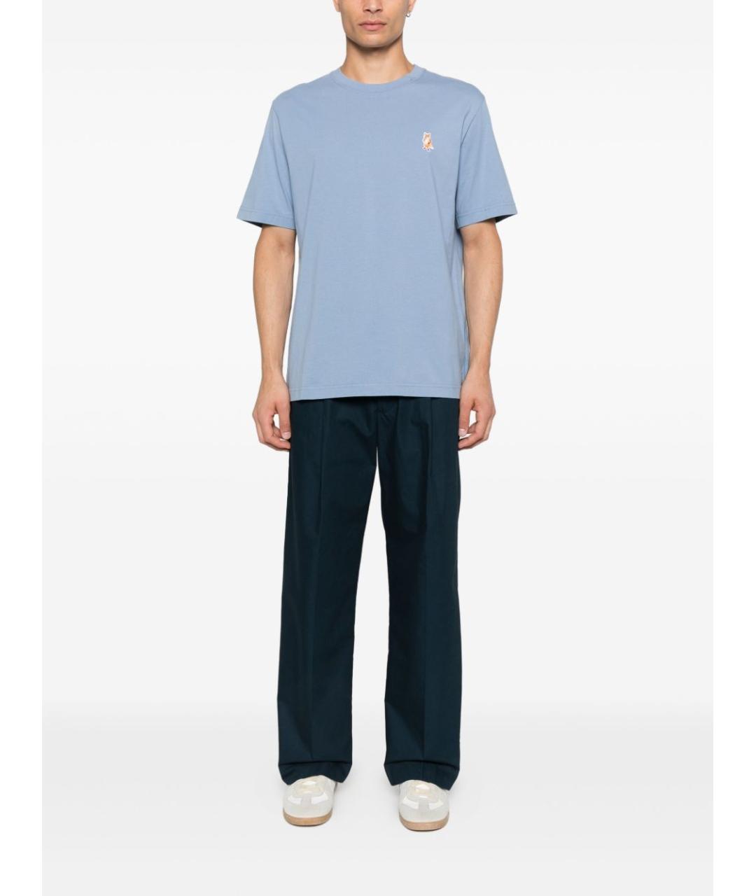MAISON KITSUNE Голубая хлопковая футболка, фото 4