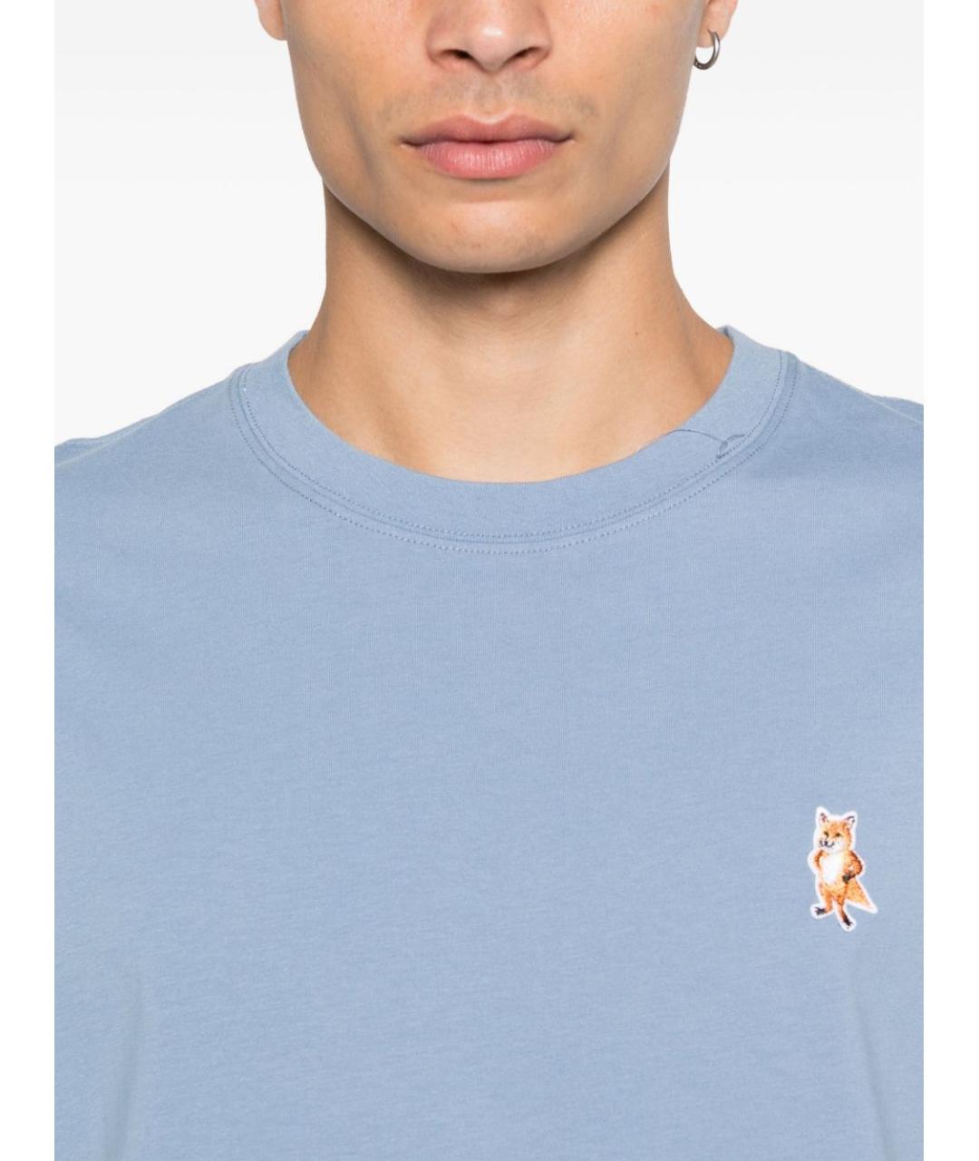 MAISON KITSUNE Голубая хлопковая футболка, фото 3