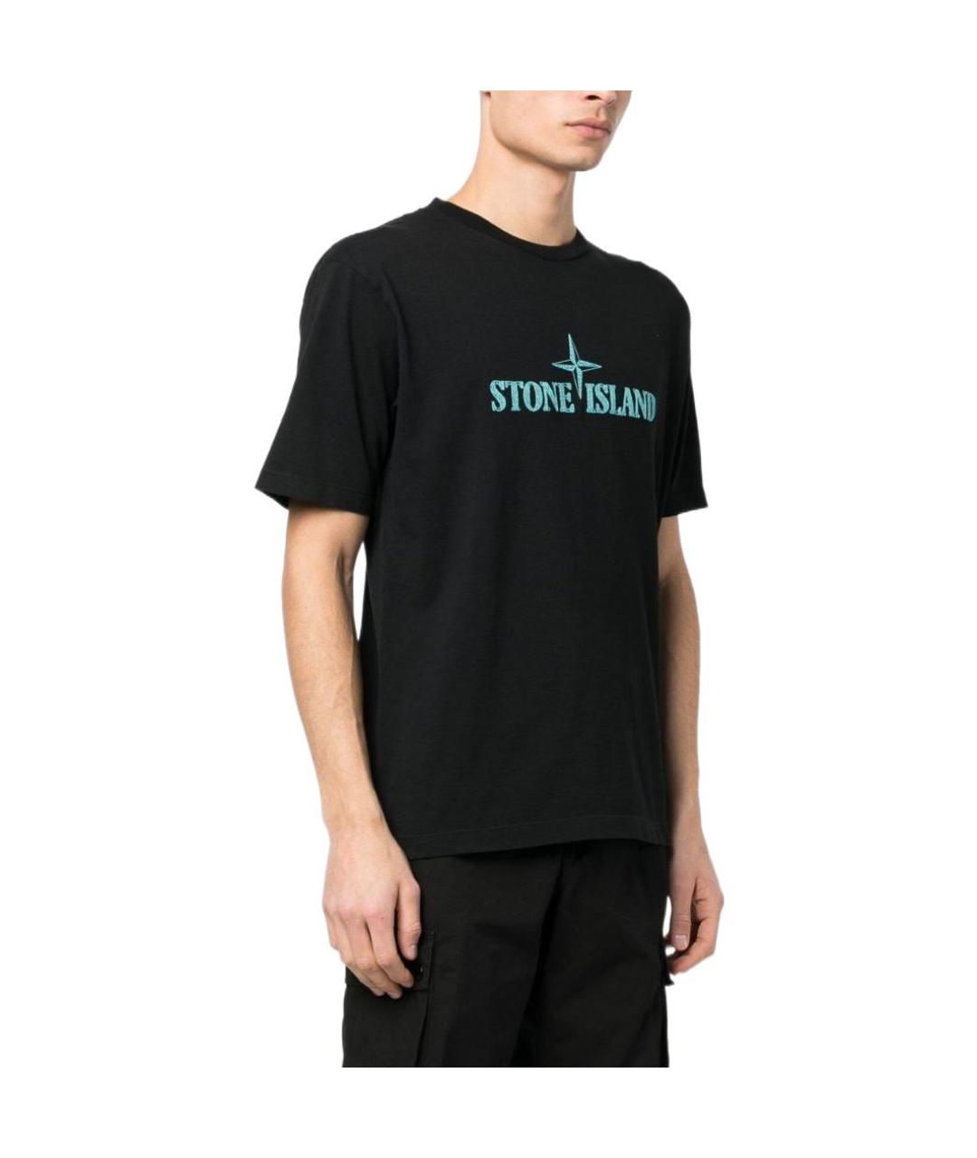 STONE ISLAND Черная хлопковая футболка, фото 5