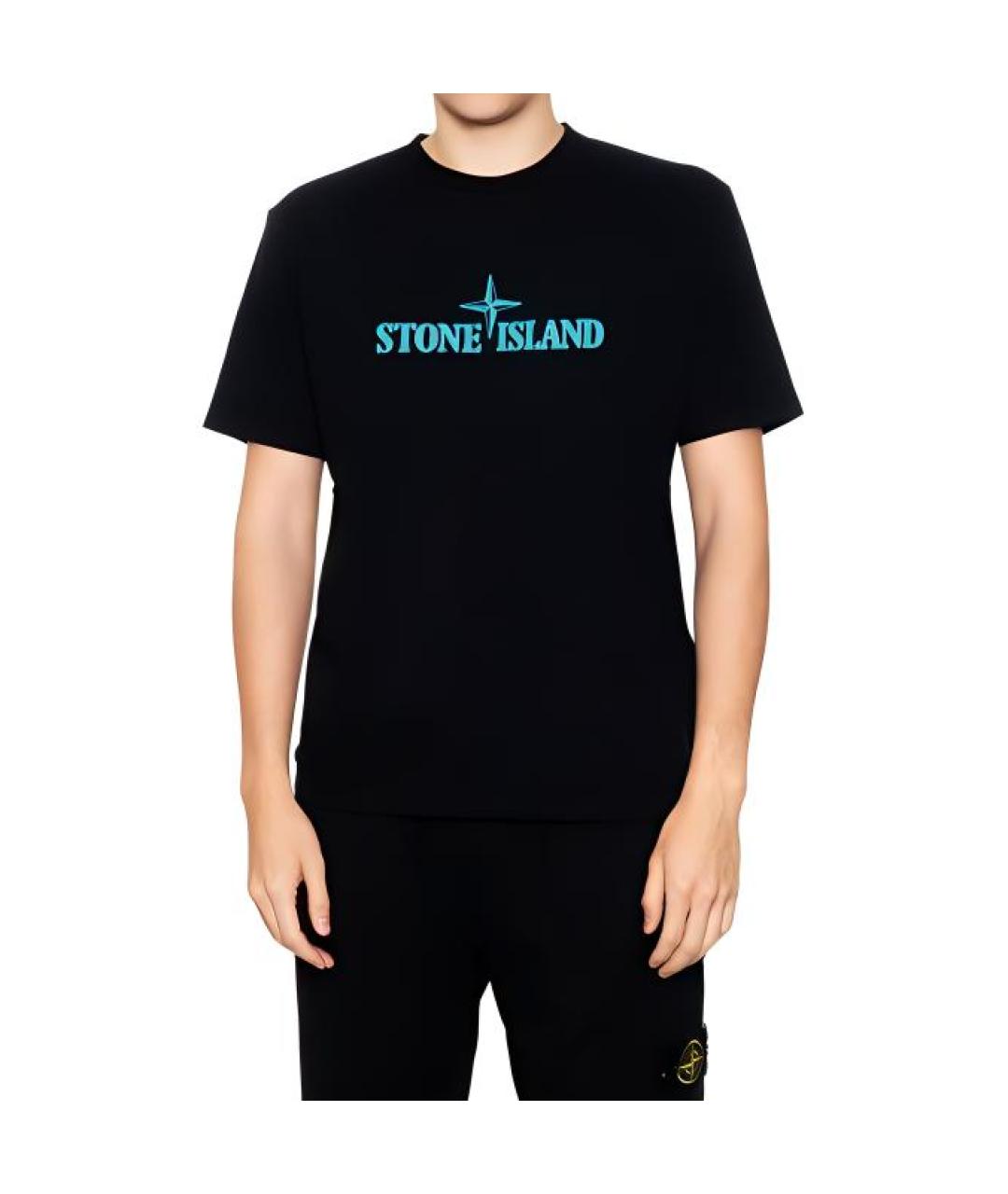 STONE ISLAND Черная хлопковая футболка, фото 2