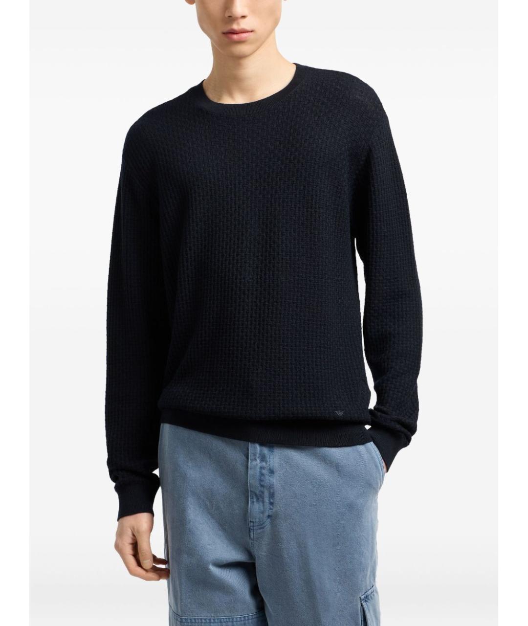 EMPORIO ARMANI Темно-синий шерстяной джемпер / свитер, фото 3