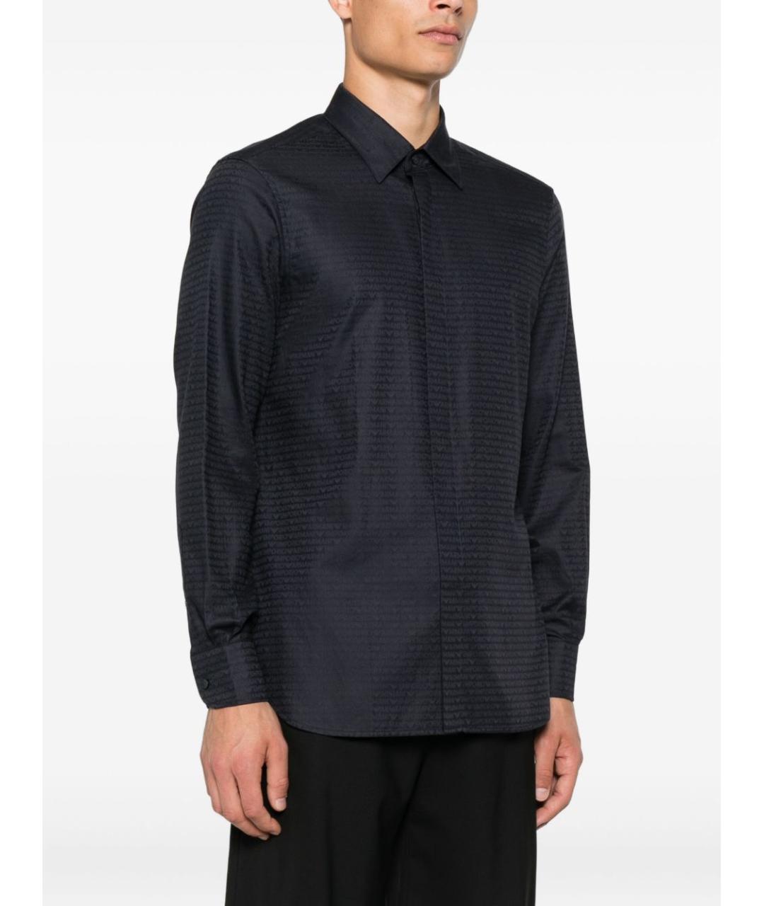 EMPORIO ARMANI Темно-синяя хлопковая кэжуал рубашка, фото 3