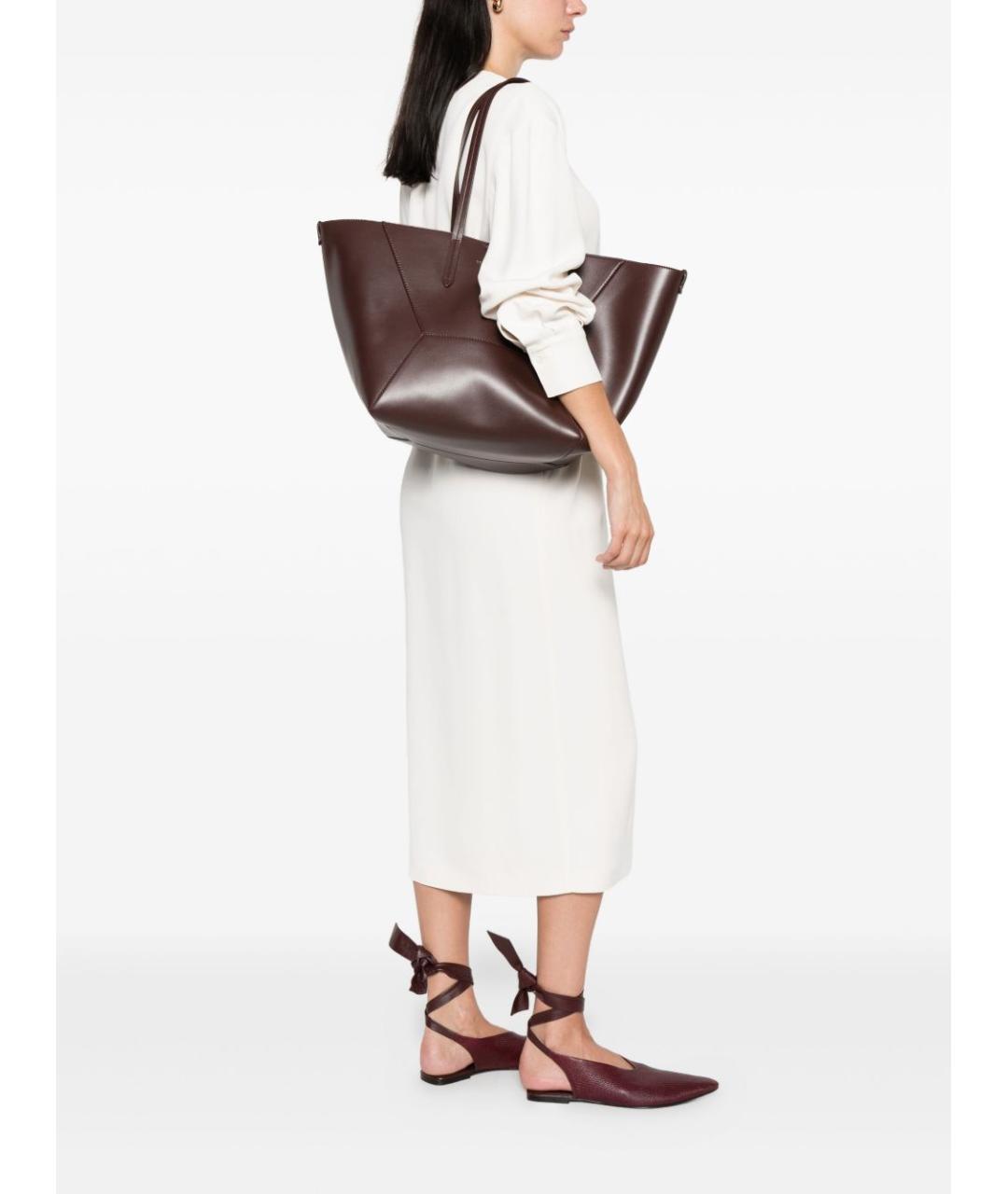BRUNELLO CUCINELLI Бордовая кожаная сумка тоут, фото 4