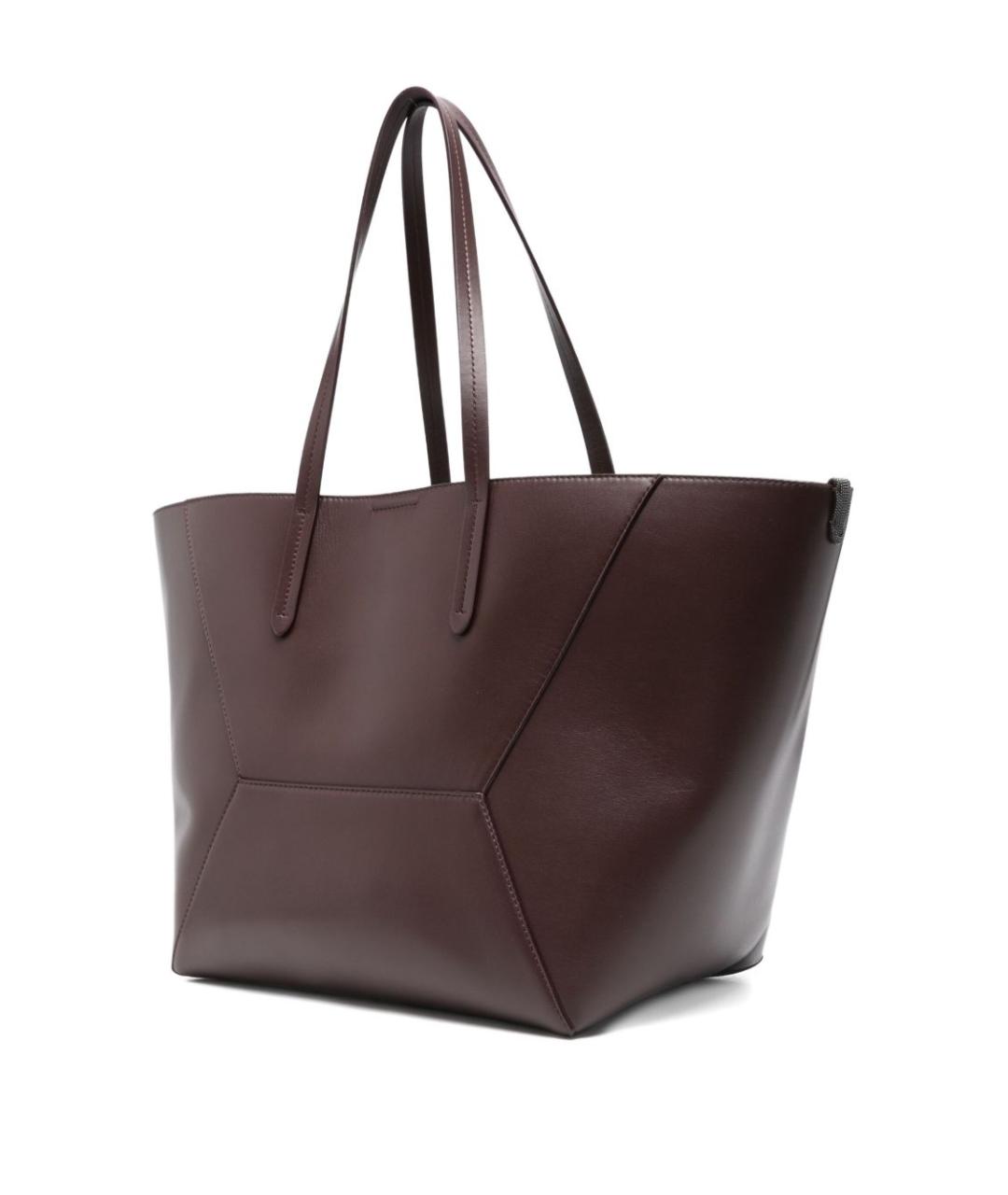 BRUNELLO CUCINELLI Бордовая кожаная сумка тоут, фото 3