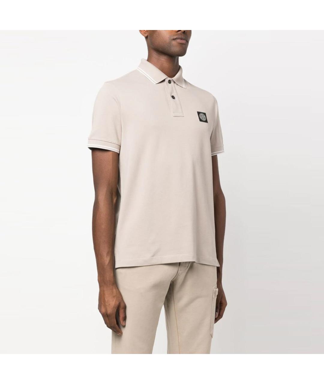 STONE ISLAND Бежевое хлопковое поло с коротким рукавом, фото 4