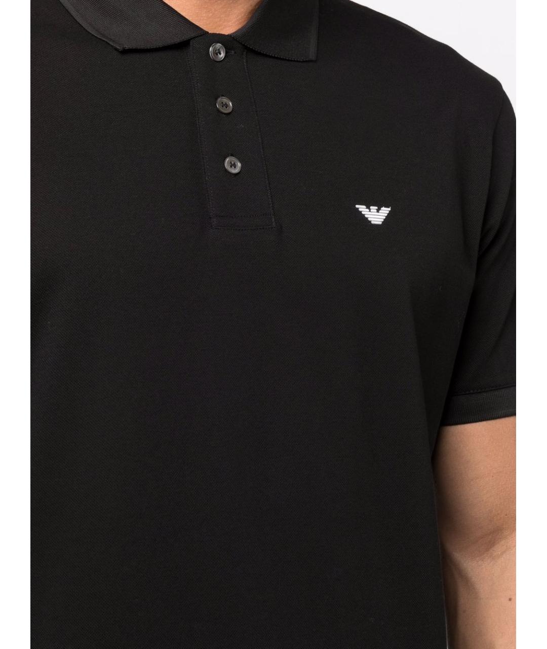EMPORIO ARMANI Черное хлопковое поло с коротким рукавом, фото 3