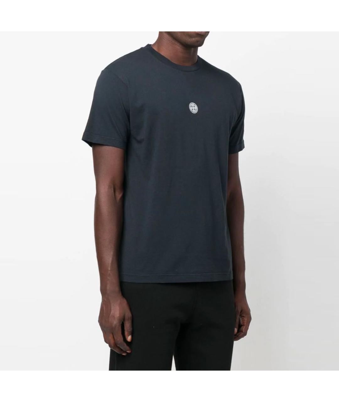 STONE ISLAND Темно-синяя хлопковая футболка, фото 4
