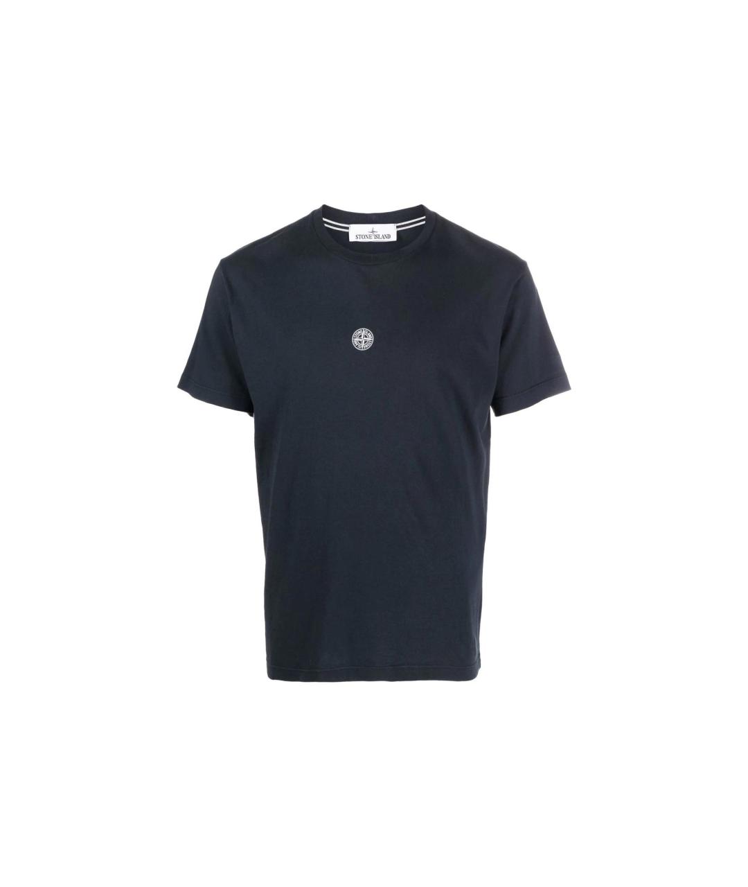 STONE ISLAND Темно-синяя хлопковая футболка, фото 1