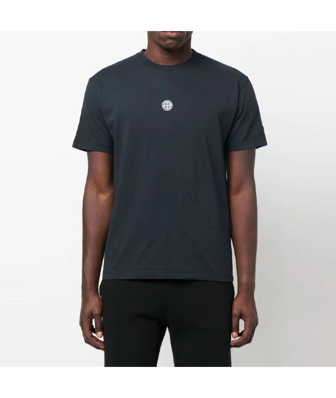 STONE ISLAND Темно-синяя хлопковая футболка, фото 2