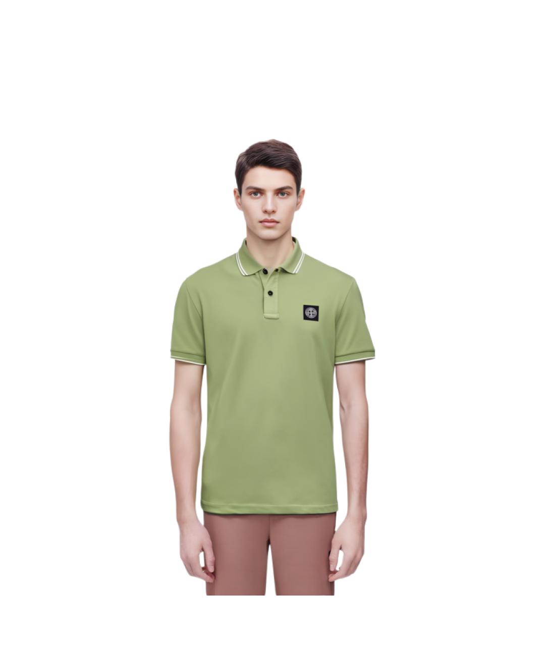 STONE ISLAND Зеленые хлопковое поло с коротким рукавом, фото 3