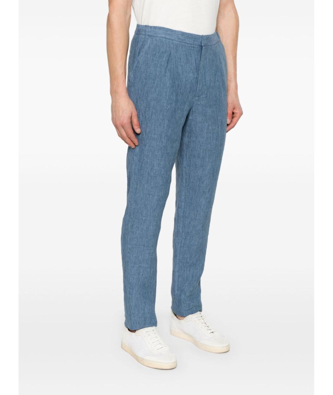 EMPORIO ARMANI Голубые льняные повседневные брюки, фото 4