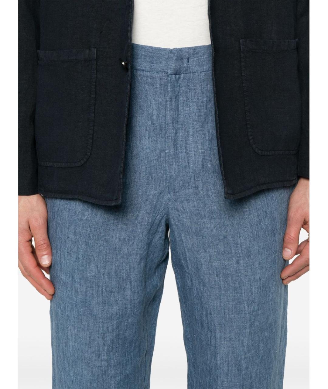 EMPORIO ARMANI Голубые льняные повседневные брюки, фото 2