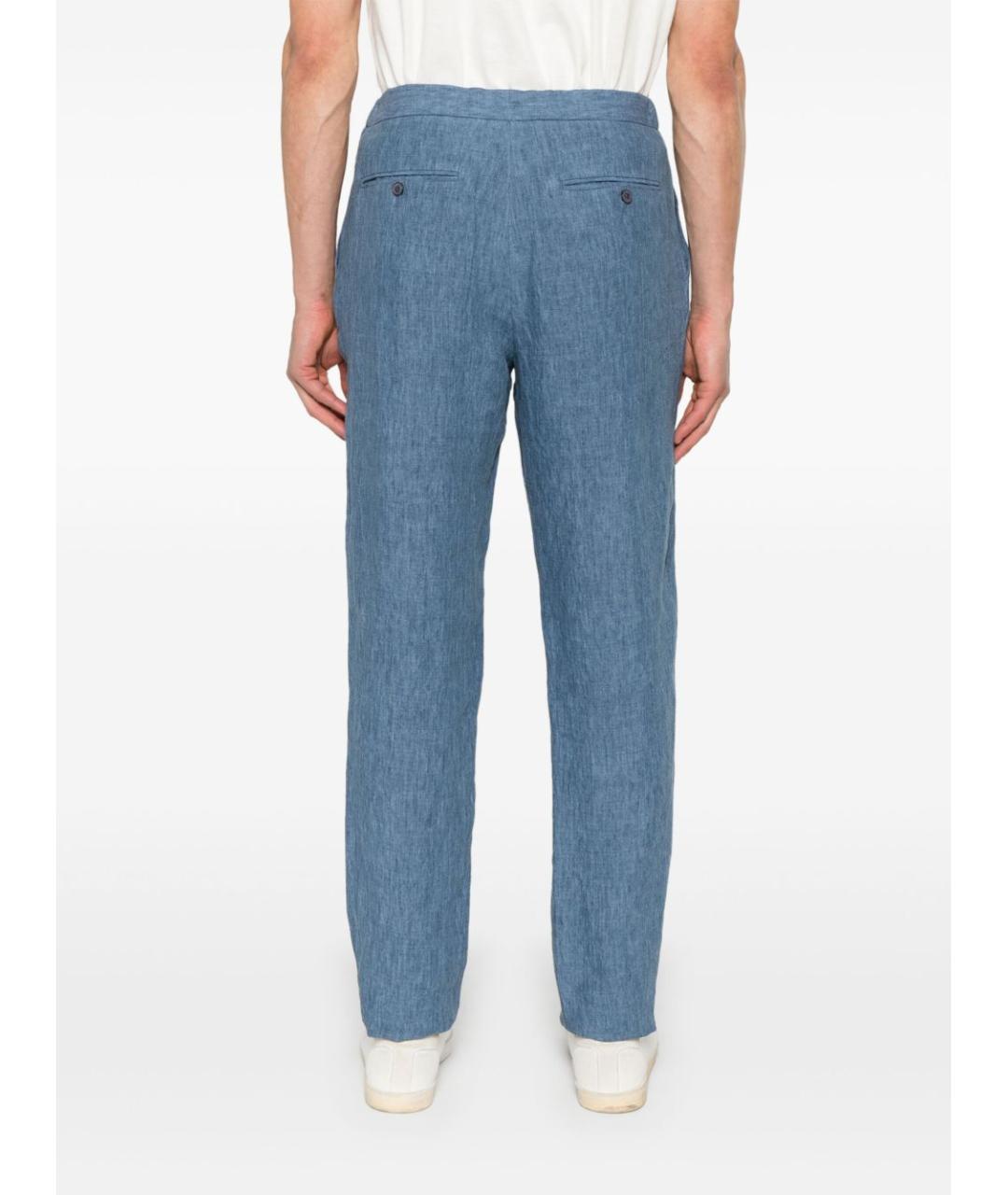 EMPORIO ARMANI Голубые льняные повседневные брюки, фото 5