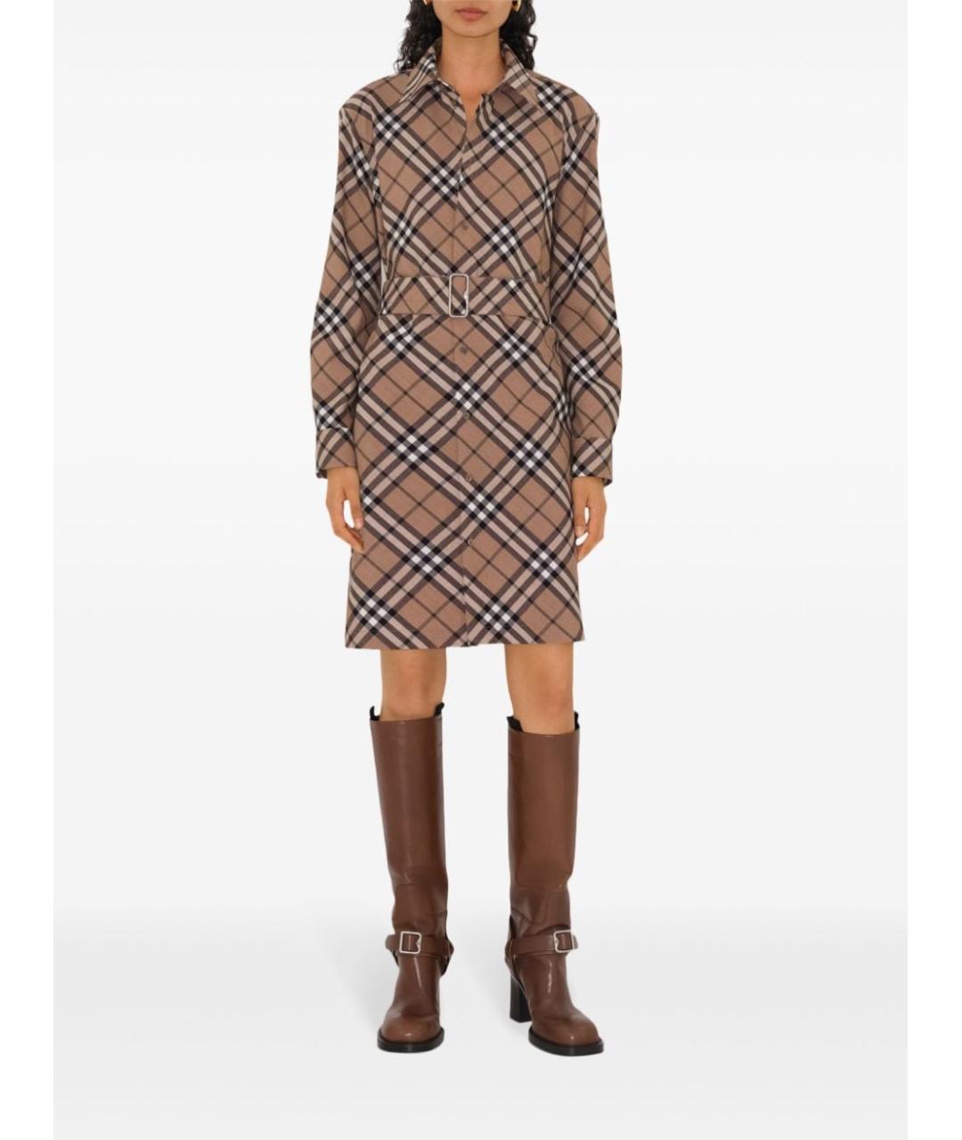 BURBERRY Коричневое шерстяное повседневное платье, фото 2