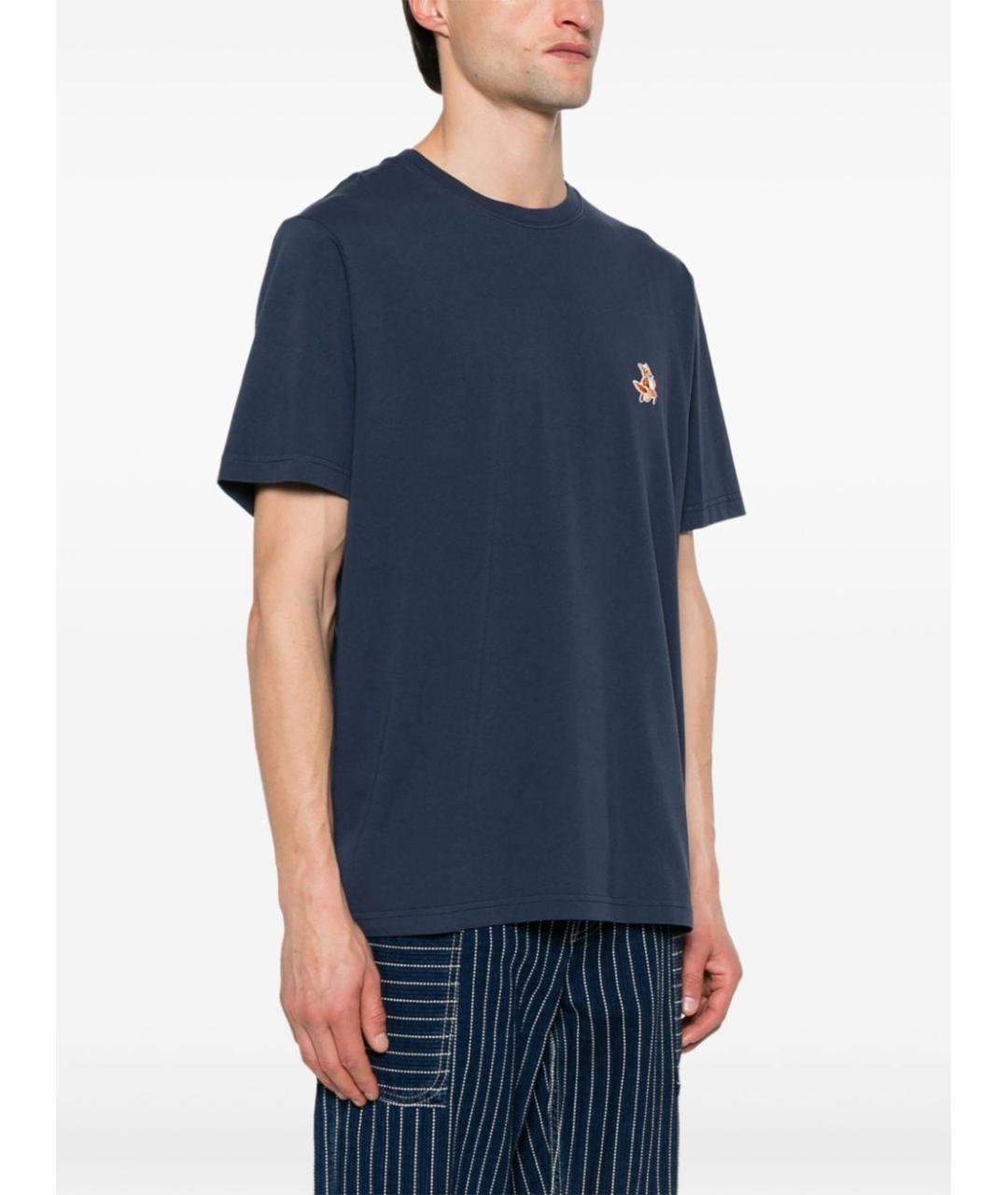 MAISON KITSUNE Темно-синяя хлопковая футболка, фото 4