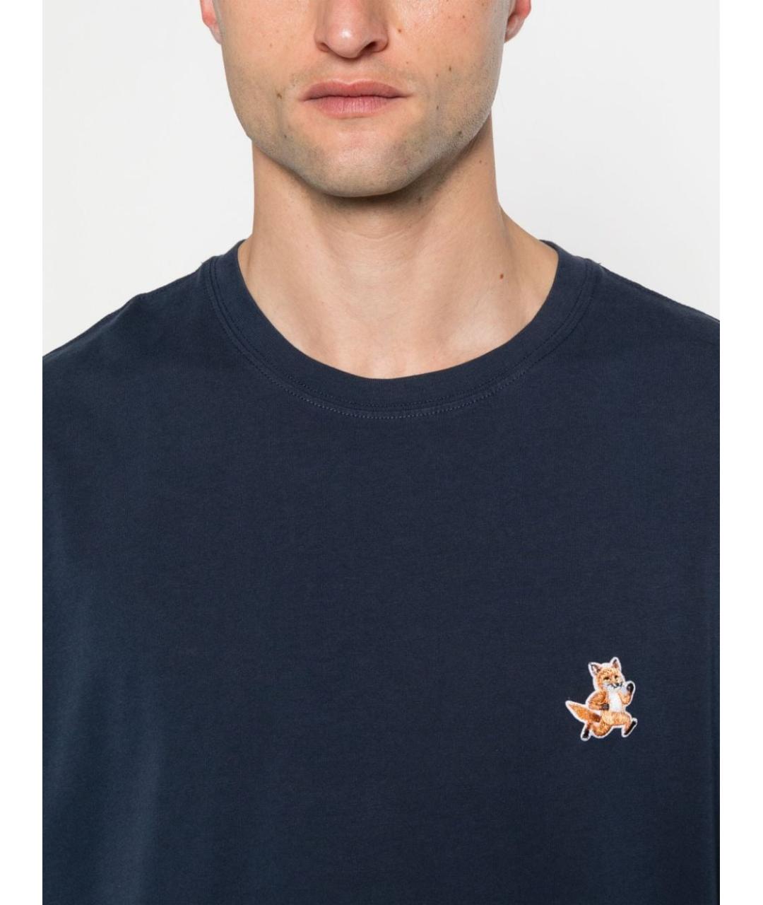 MAISON KITSUNE Темно-синяя хлопковая футболка, фото 2