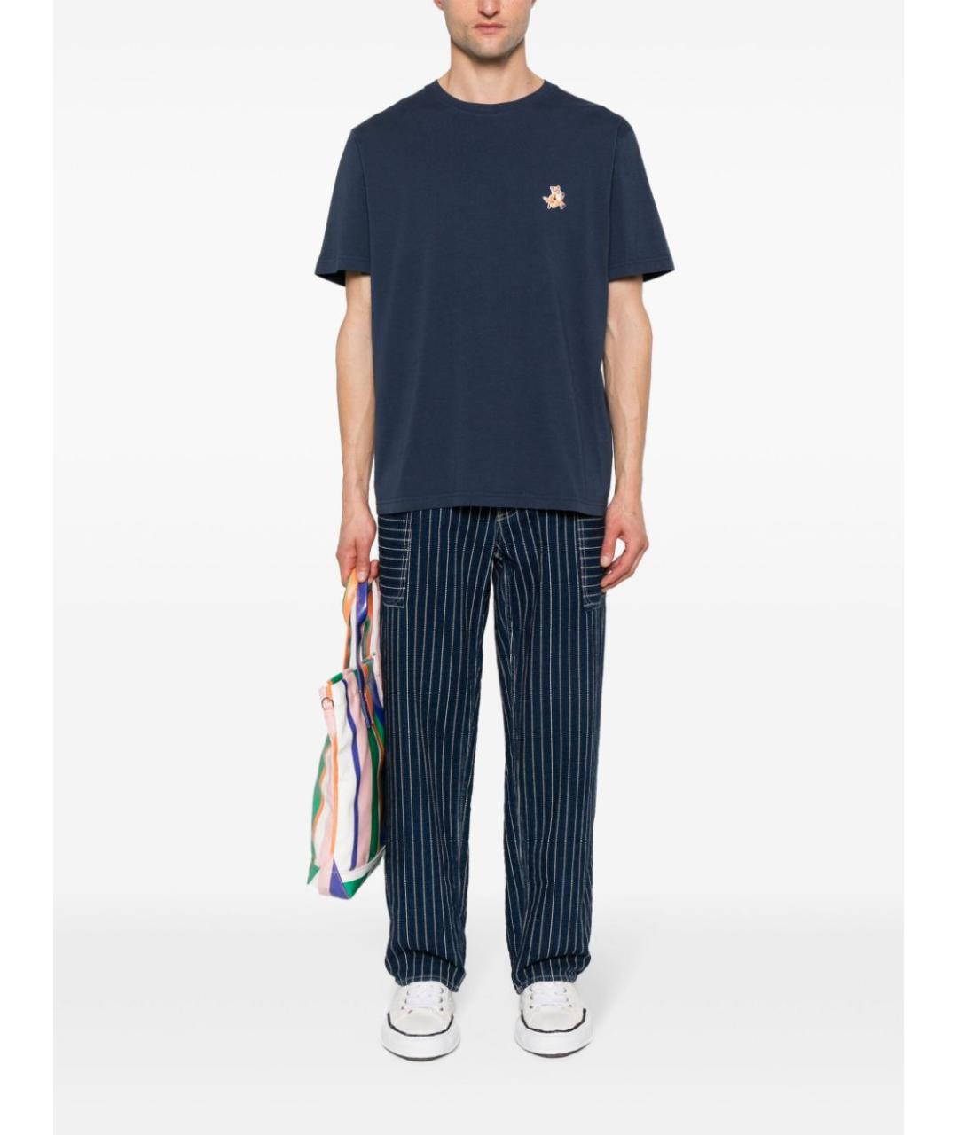MAISON KITSUNE Темно-синяя хлопковая футболка, фото 5
