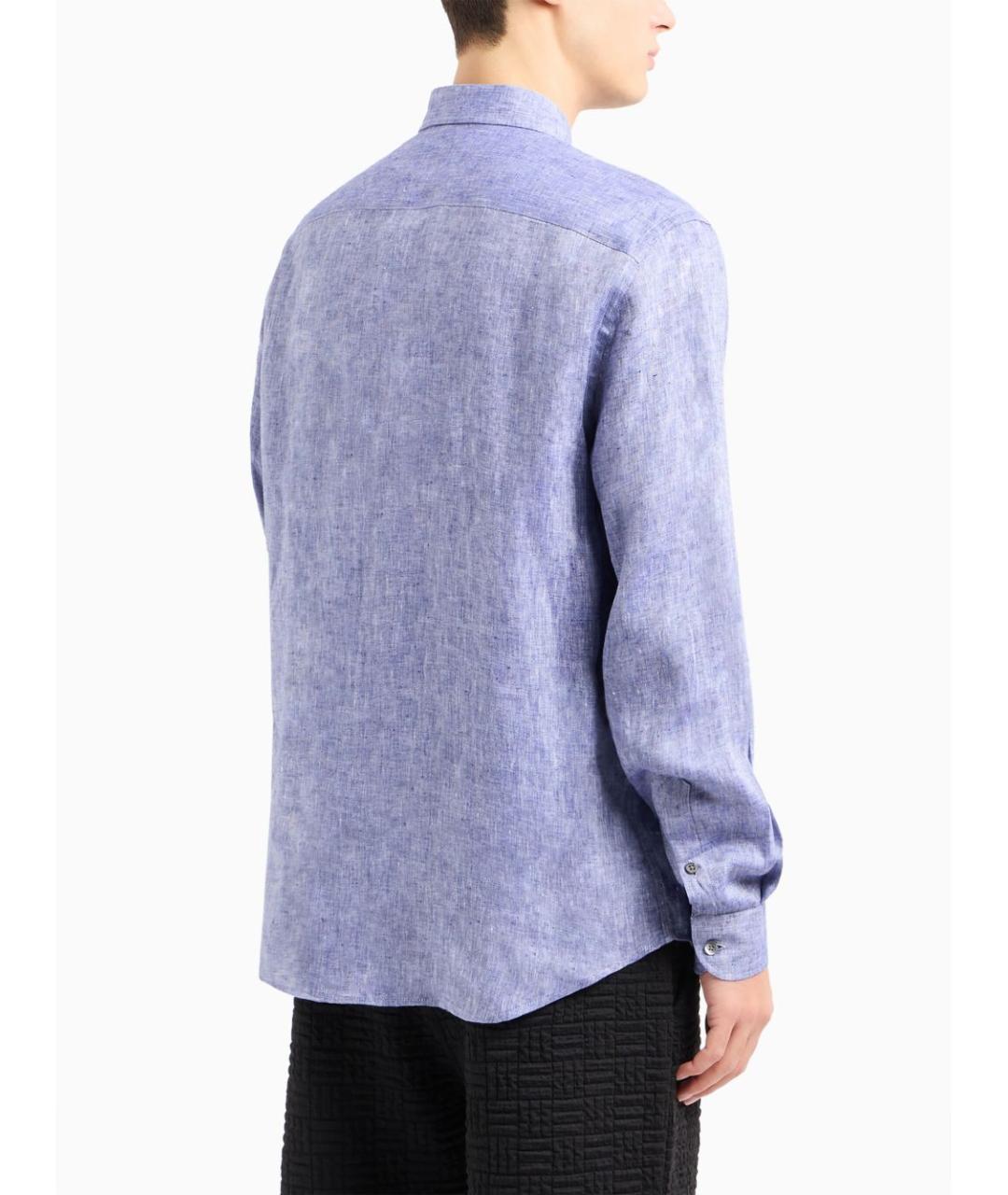 EMPORIO ARMANI Синяя льняная кэжуал рубашка, фото 3