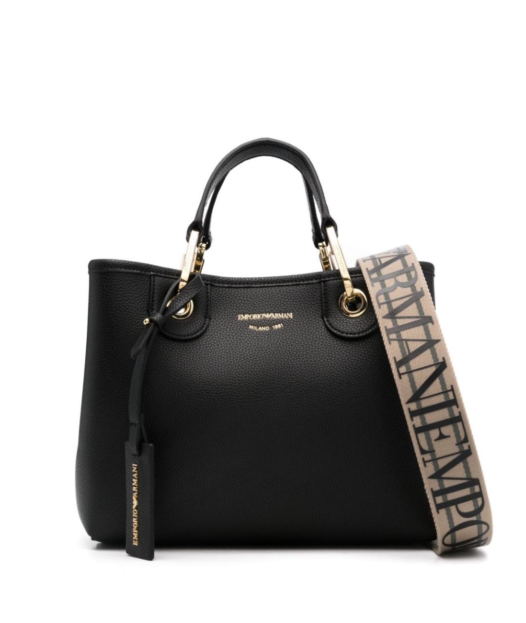 EMPORIO ARMANI Черная сумка тоут из искусственной кожи, фото 1