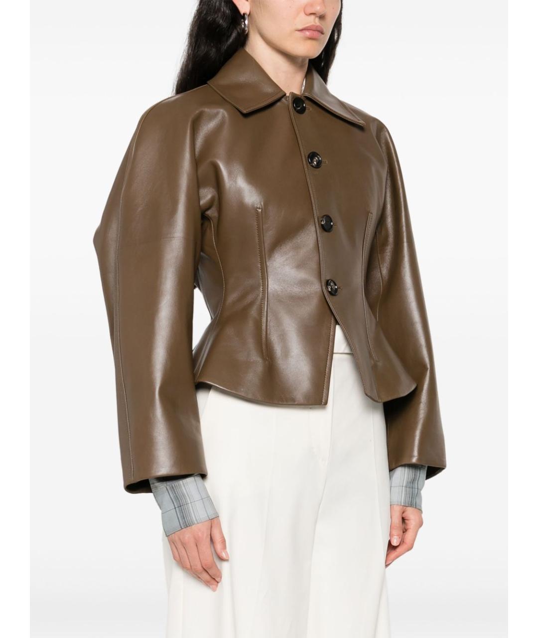 BOTTEGA VENETA Хаки кожаная куртка, фото 3