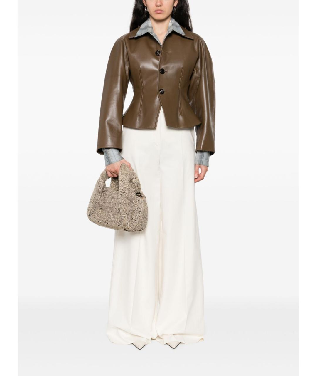 BOTTEGA VENETA Хаки кожаная куртка, фото 4