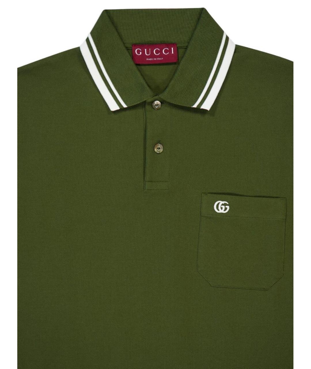 GUCCI Зеленые хлопковое поло с коротким рукавом, фото 2