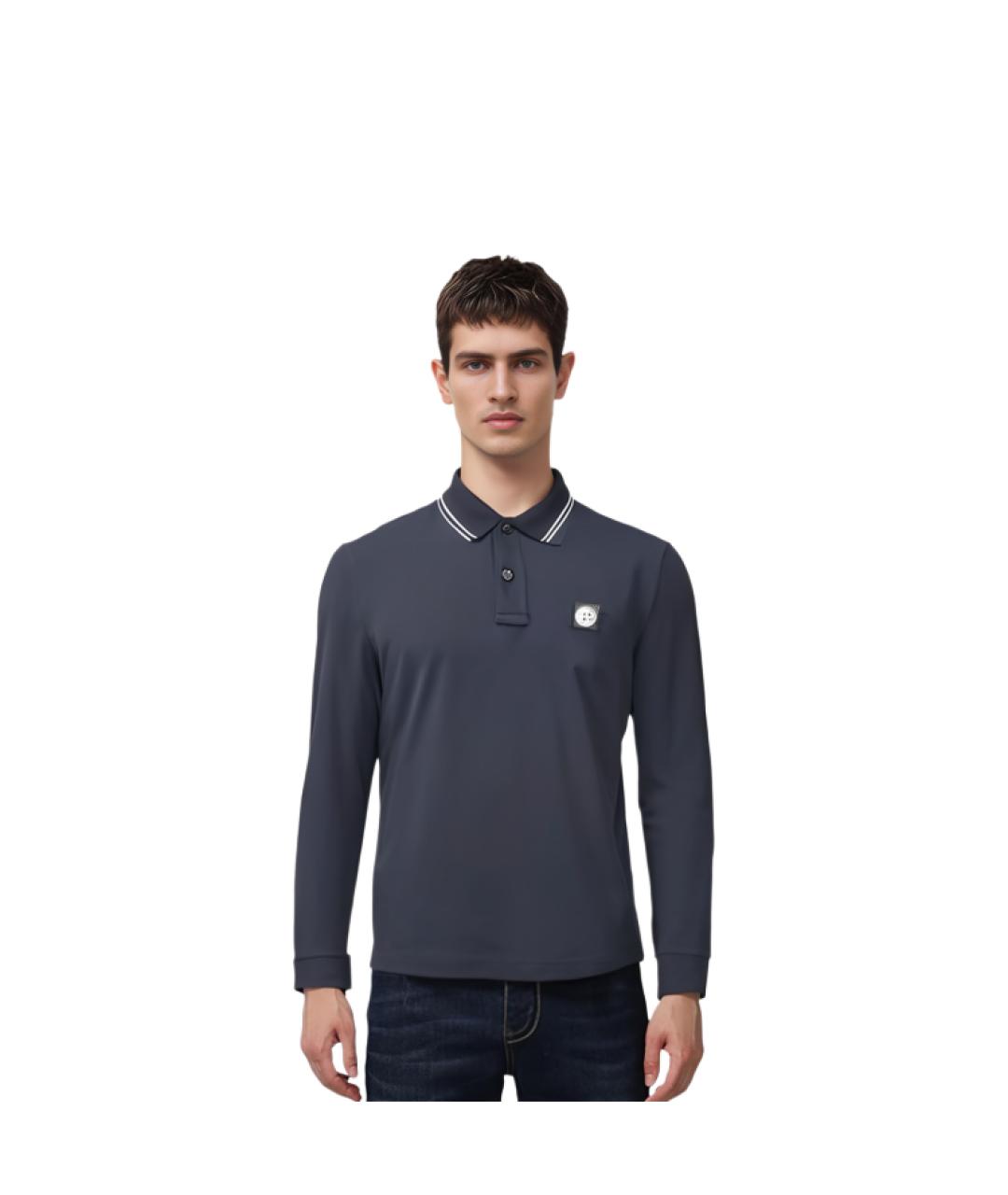 STONE ISLAND Темно-синее хлопковое поло с длинным рукавом, фото 4