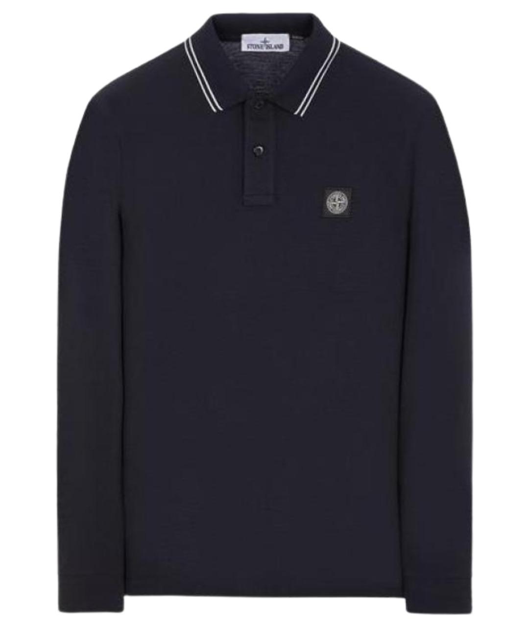 STONE ISLAND Темно-синее хлопковое поло с длинным рукавом, фото 1