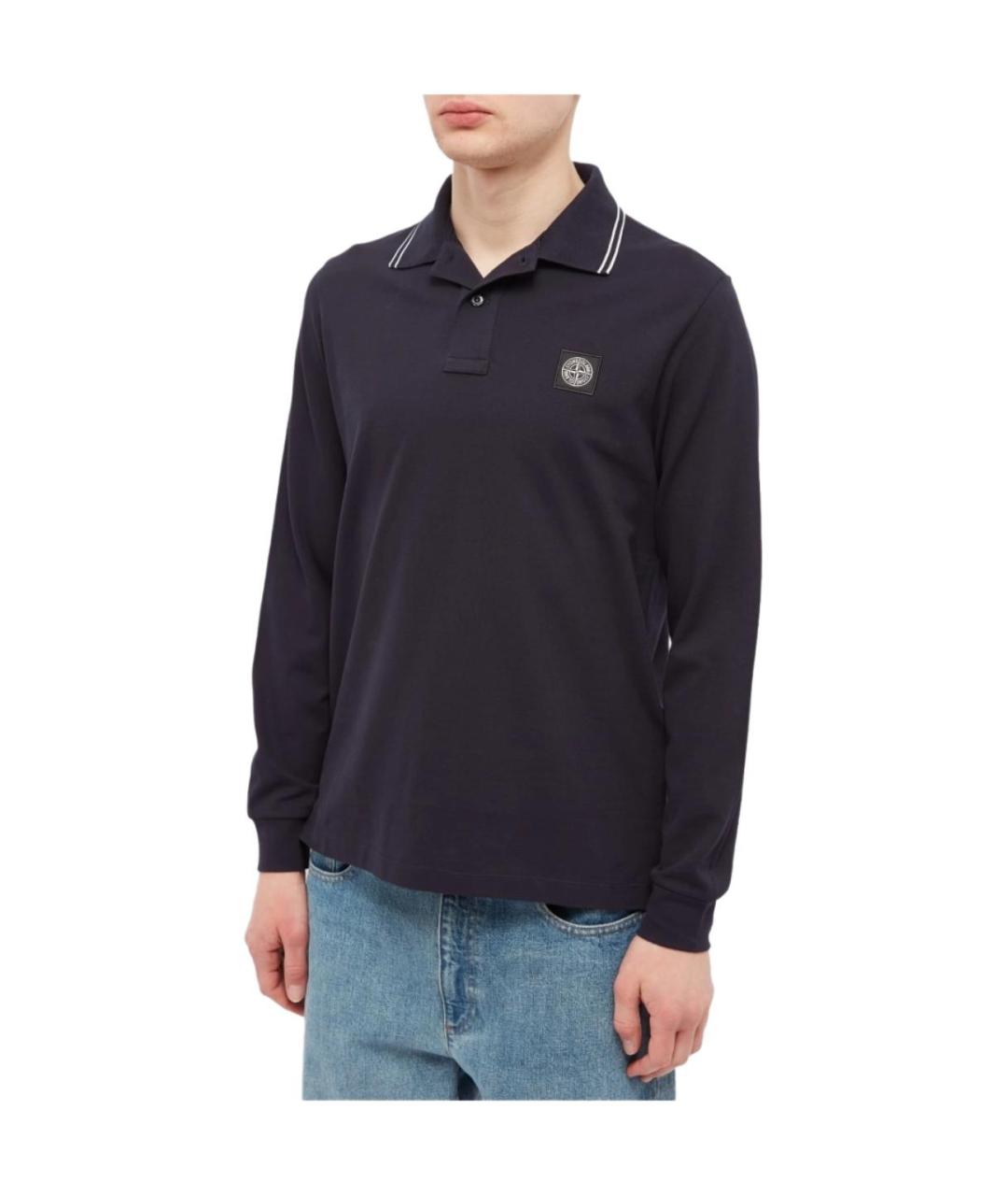 STONE ISLAND Темно-синее хлопковое поло с длинным рукавом, фото 5
