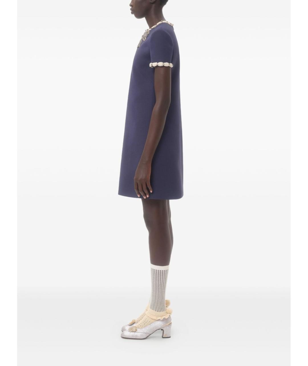 VALENTINO Синее шерстяное коктейльное платье, фото 3