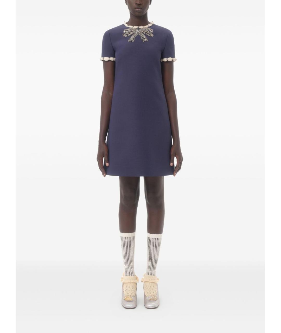 VALENTINO Синее шерстяное коктейльное платье, фото 4