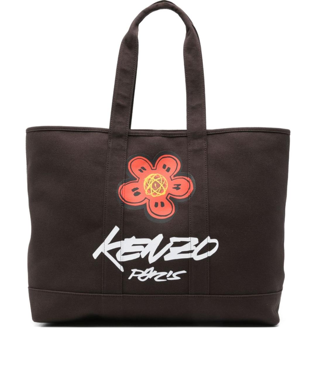 KENZO Коричневая тканевая сумка тоут, фото 1