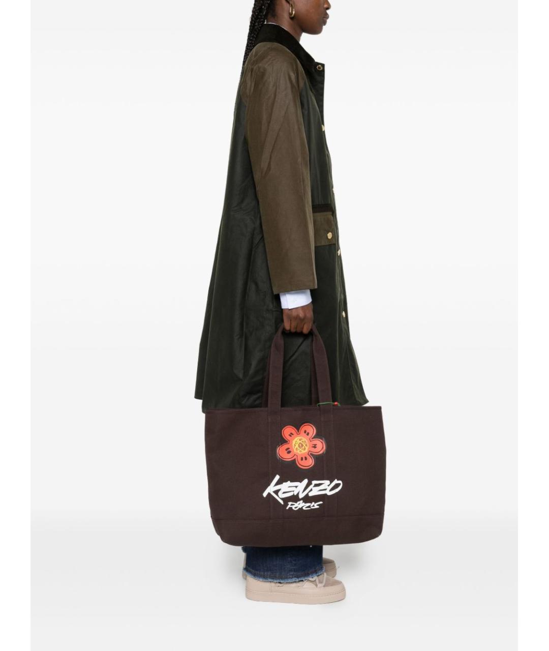 KENZO Коричневая тканевая сумка тоут, фото 4