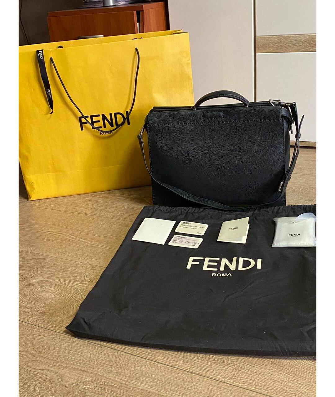 FENDI Черный кожаный портфель, фото 5