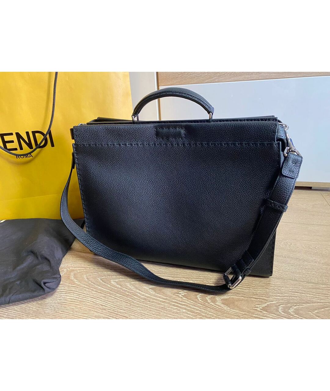 FENDI Черный кожаный портфель, фото 7