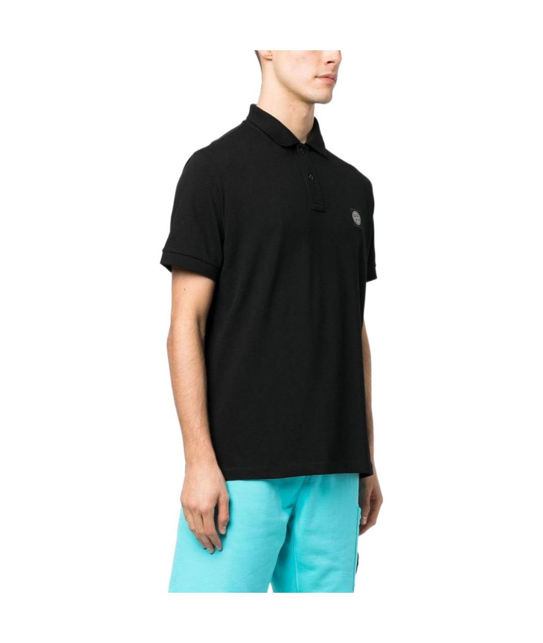 STONE ISLAND Черное хлопковое поло с коротким рукавом, фото 5