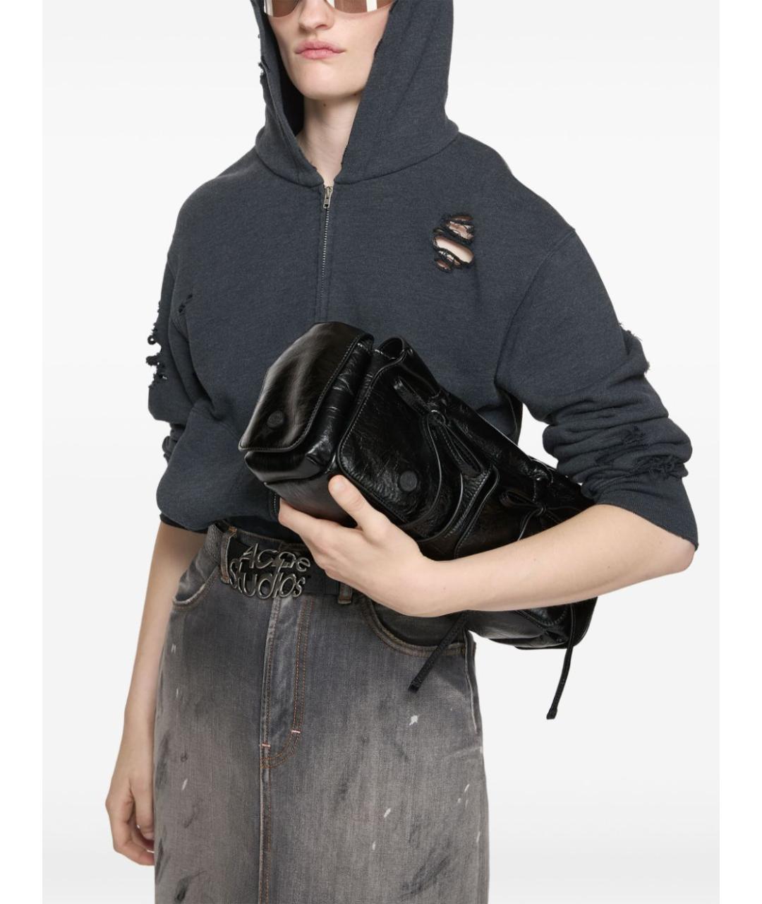 ACNE STUDIOS Черная кожаная сумка тоут, фото 3