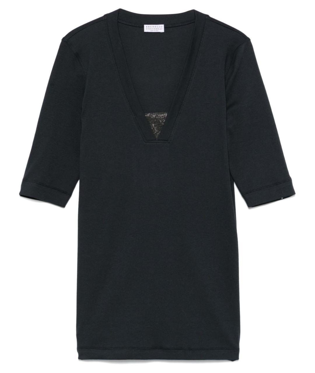 BRUNELLO CUCINELLI Темно-синяя хлопковая футболка, фото 1