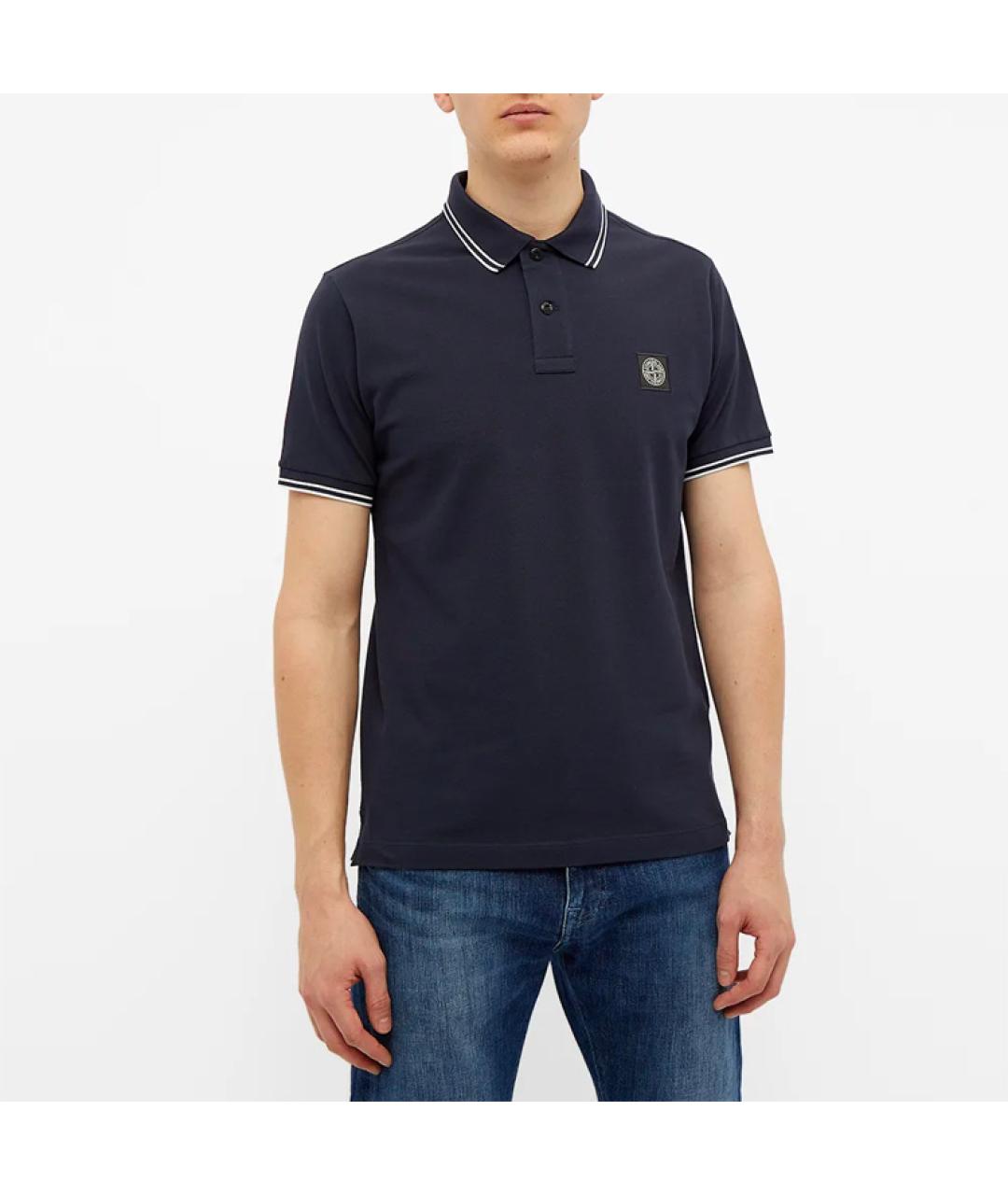 STONE ISLAND Темно-синее хлопковое поло с коротким рукавом, фото 2