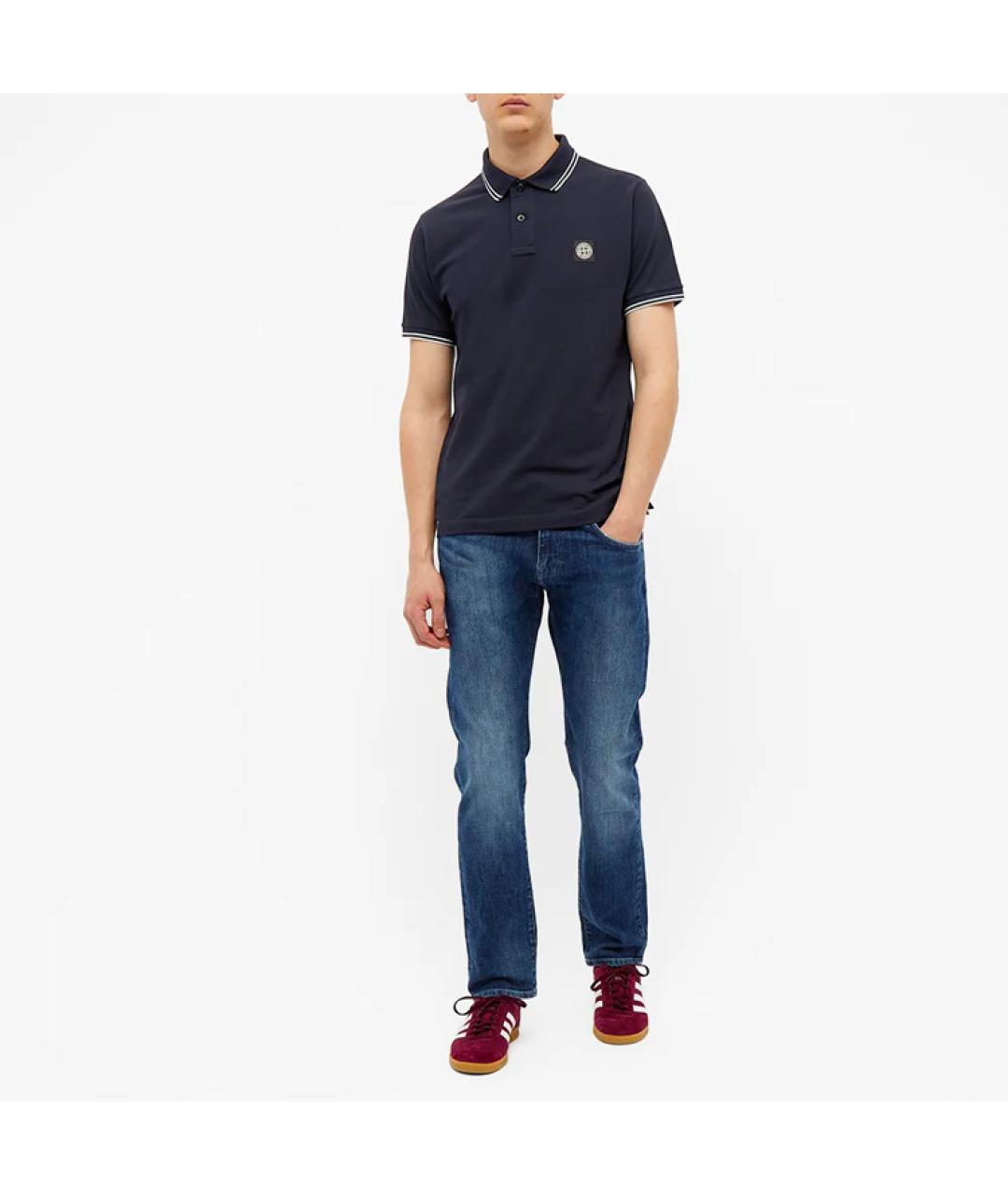 STONE ISLAND Темно-синее хлопковое поло с коротким рукавом, фото 4