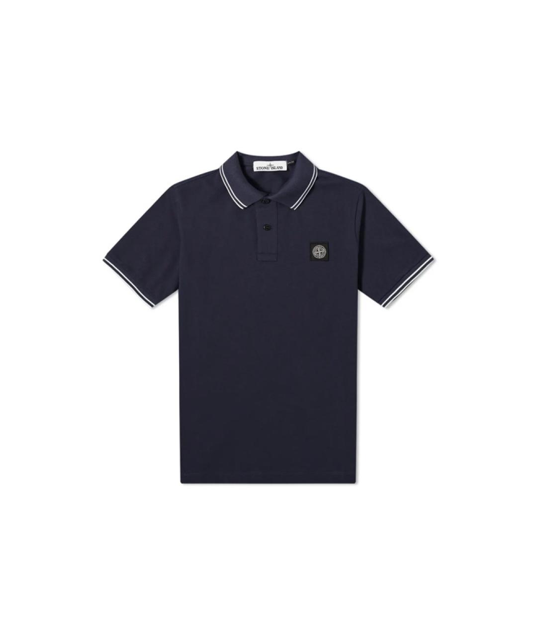 STONE ISLAND Темно-синее хлопковое поло с коротким рукавом, фото 1