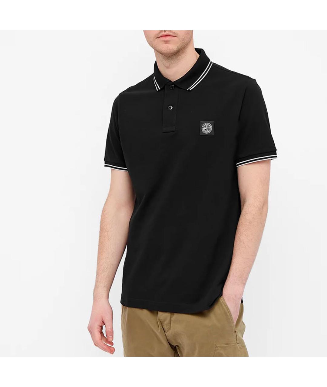 STONE ISLAND Черное хлопковое поло с коротким рукавом, фото 2