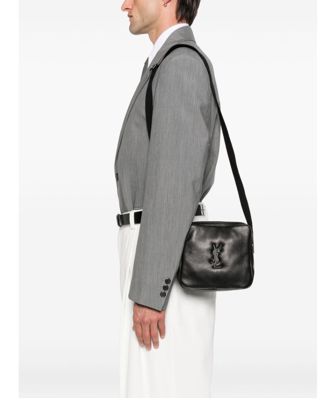 SAINT LAURENT Черная кожаная сумка на плечо, фото 2
