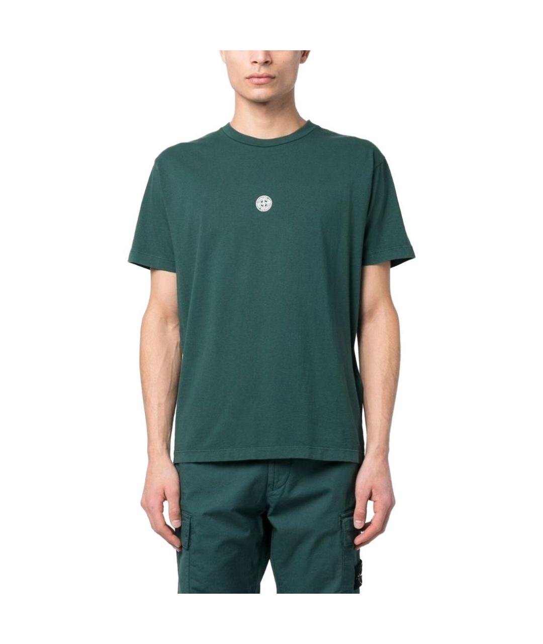 STONE ISLAND Зеленая хлопковая футболка, фото 2