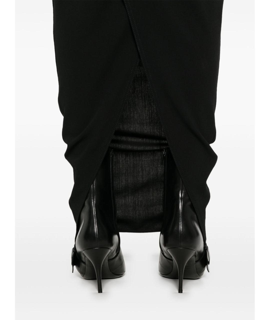 RICK OWENS Черная шерстяная юбка миди, фото 3