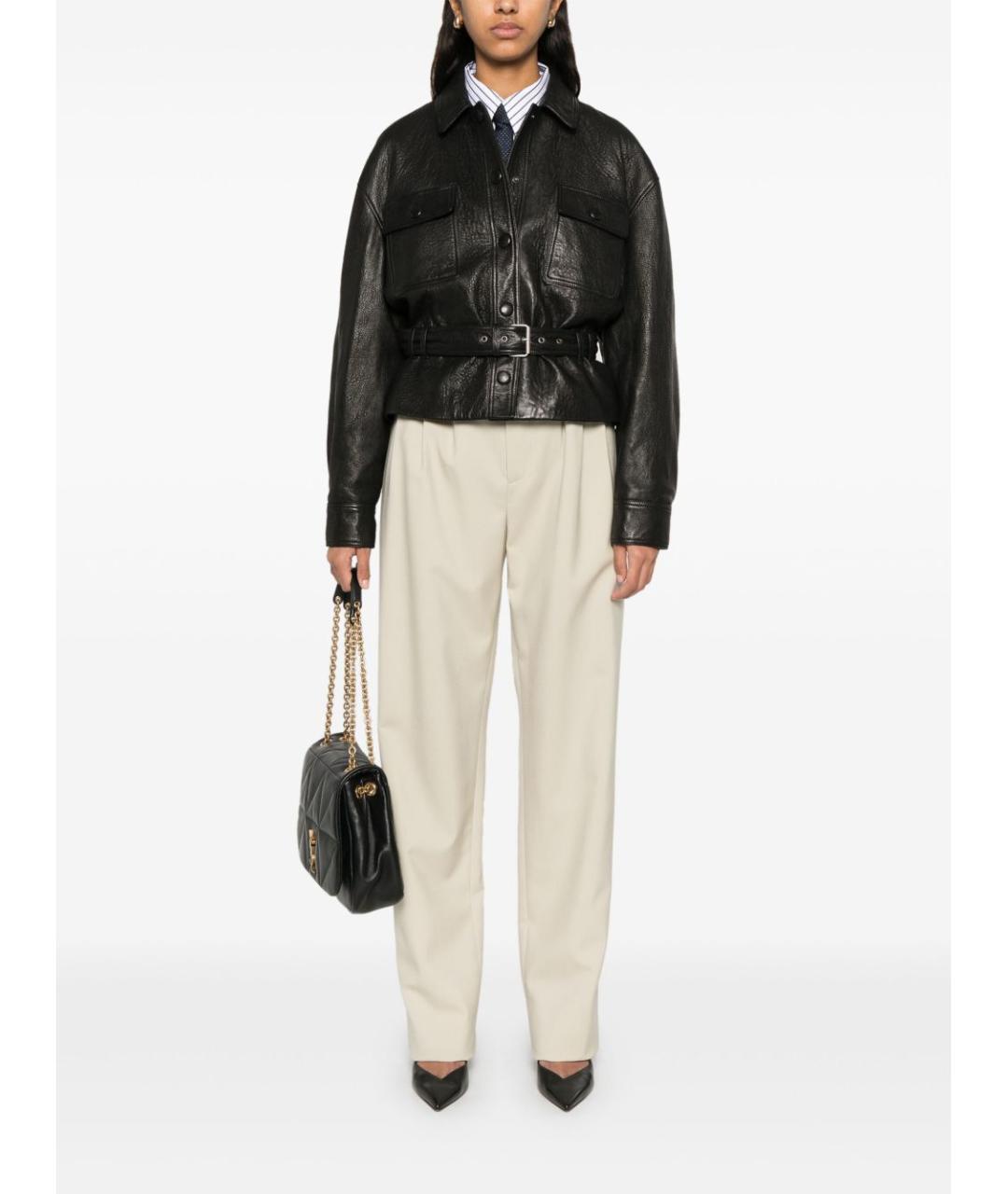 SAINT LAURENT Бежевые шерстяные прямые брюки, фото 3