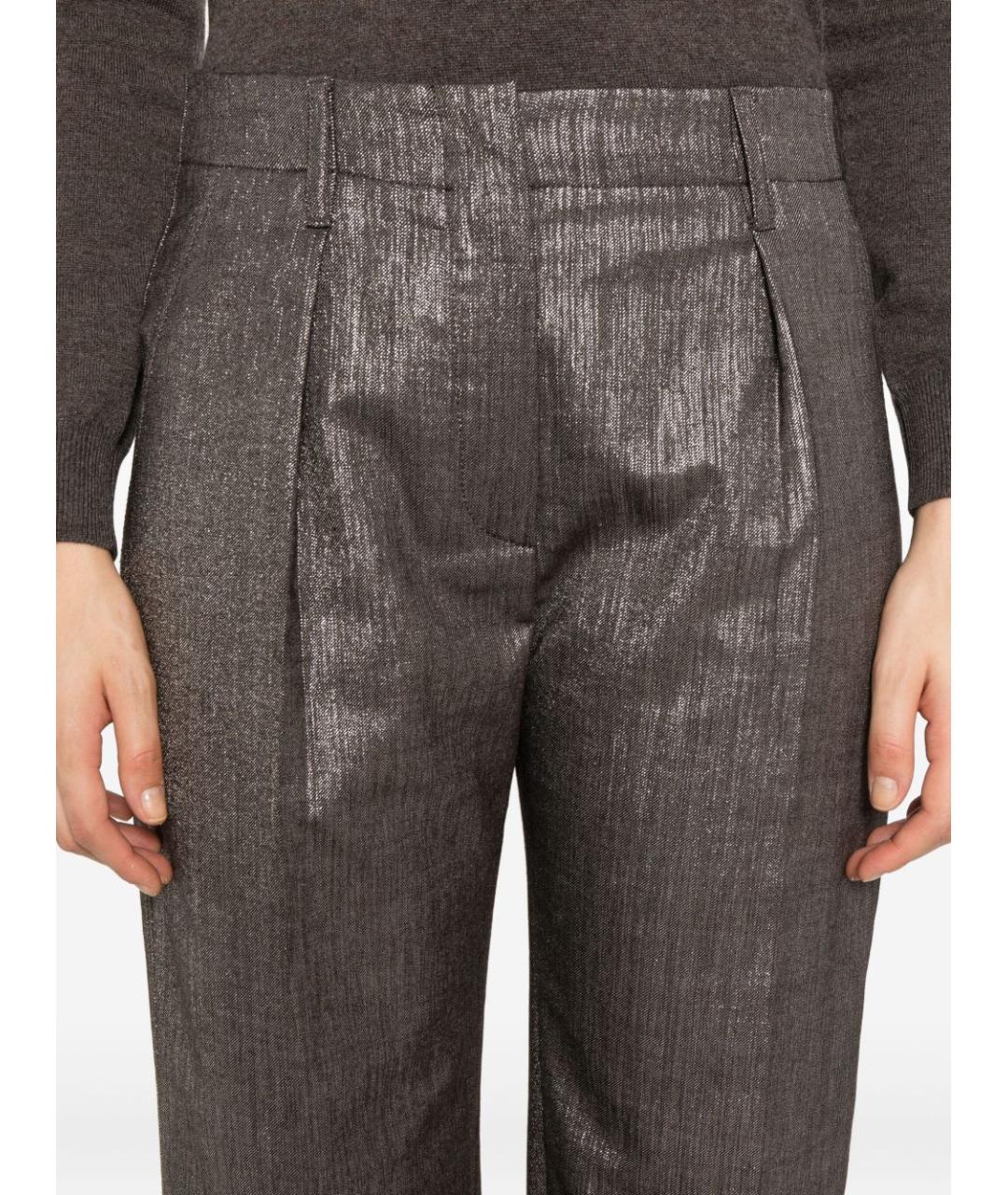 BRUNELLO CUCINELLI Серебряные шерстяные прямые брюки, фото 5