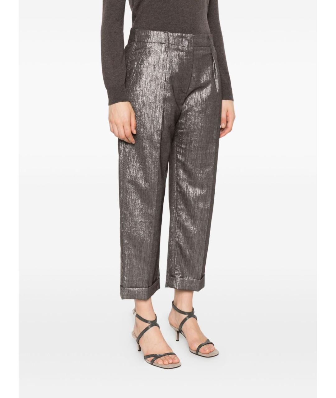 BRUNELLO CUCINELLI Серебряные шерстяные прямые брюки, фото 4